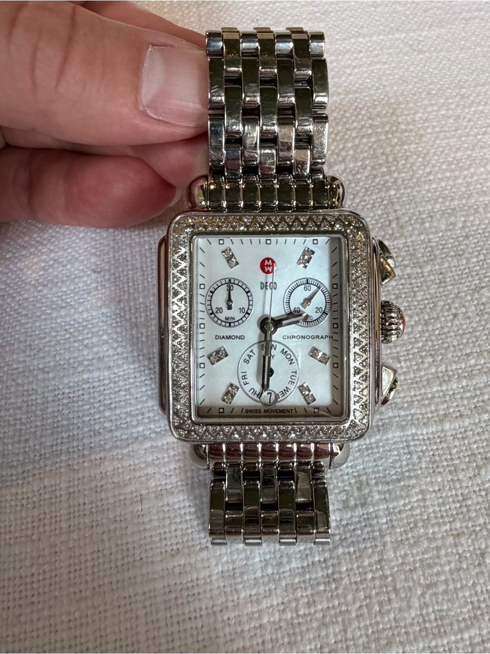 Michele Deco Silver Stainless Steel Diamond-Set Chronograph Bracelet Watch - Picture 2 of 7